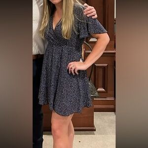 Navy blue and white polka dot dress